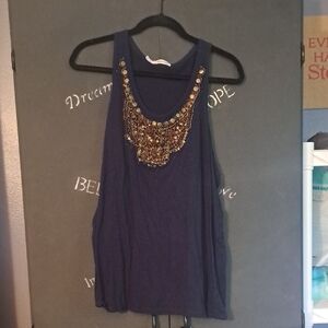 Maurices Dark Blue Tank with Gold Accents